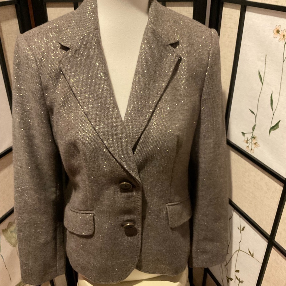 Liz Claiborne Jacket with Faux Suede Inserts and Gold Flecks Size M - Picture 1 of 9